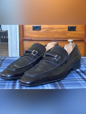 Salvatore Ferragamo Gancini Black Leather Men’s Dress Loafers Shoe Size 12 2E